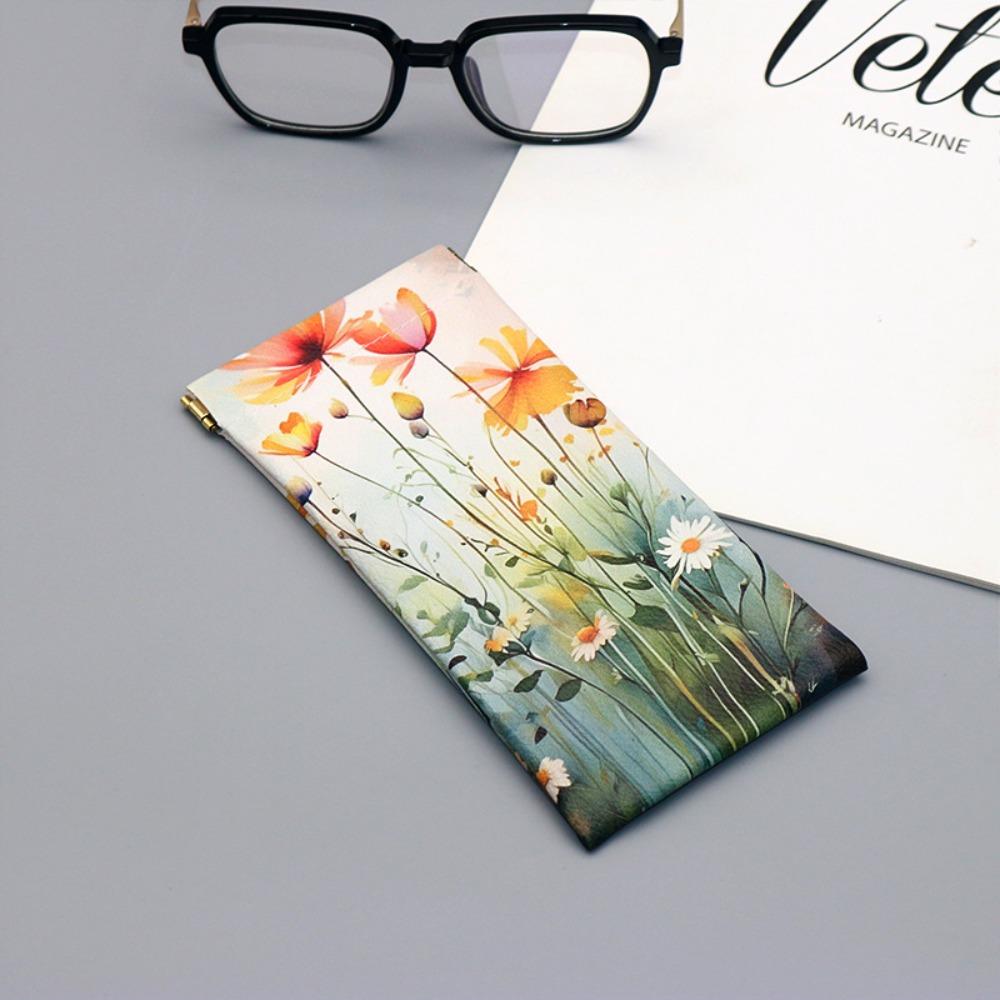 Faux Leather Glasses Case Waterproof Floral Pattern Travel Storage Bag Eyewear Accessories Eyewear Storage Bag Travel Use