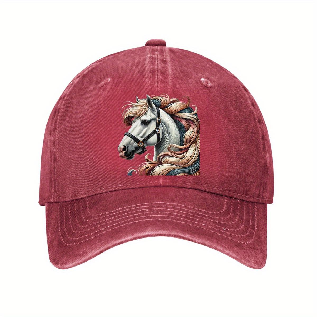 

Colorful Mane White Horse Baseball Cap Denim Style Adjustable Casual Dad Hat for Unisex Adults One Size