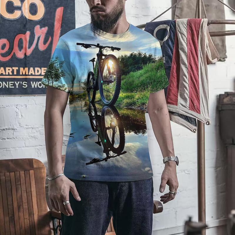 Trendy T-shirt 3D Printing Mountain Bike Fashion Clothing Men's Casual Summer Round Neck T-shirt Men's Clothing