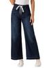 Allegra K Women's Denim Pants, Drawstring, Elastic Waist, Loose Fit, Wide Leg Jeans, Korean Style, Casual, Dark Blue, Size M