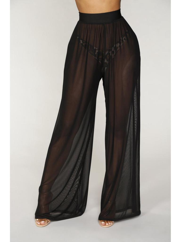 Pantaloni largi transparenți din plasă solidă în stil european și american 2024