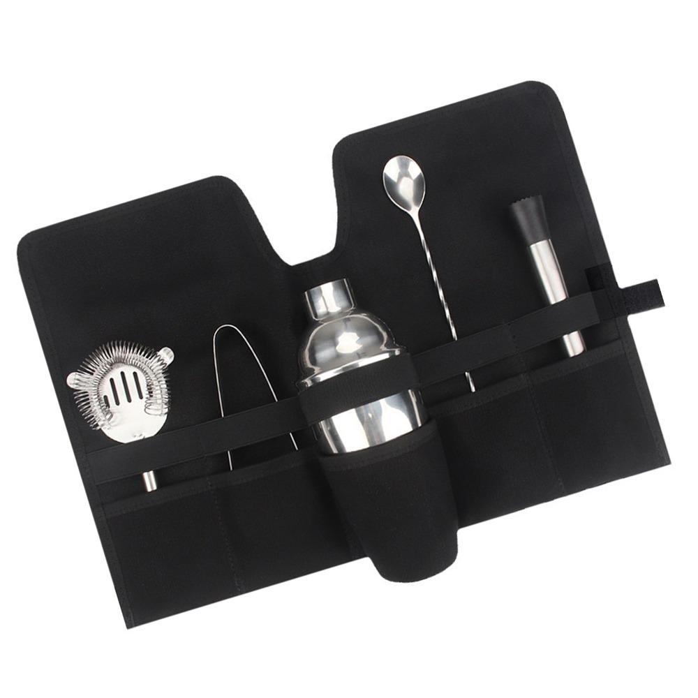 Canvas Material Cocktail Set Bag Portable Design Strap Handle Bartender Bag Folding Roll Lightweight Construction