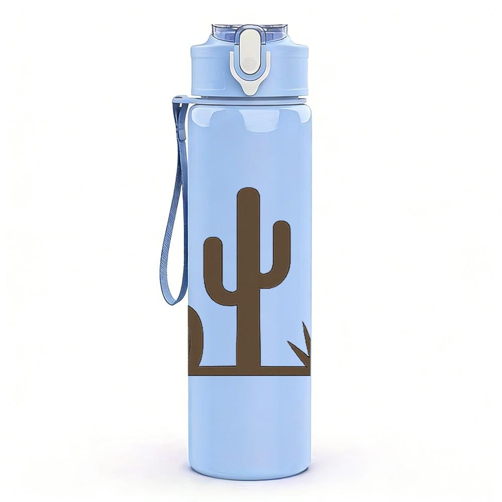 1PC Desert Cactus Plant Landscape Print 750ml Color Plastic Sports Water Bottle Leakproof Flip Straw Lid Suitable for Sports Office Home Use