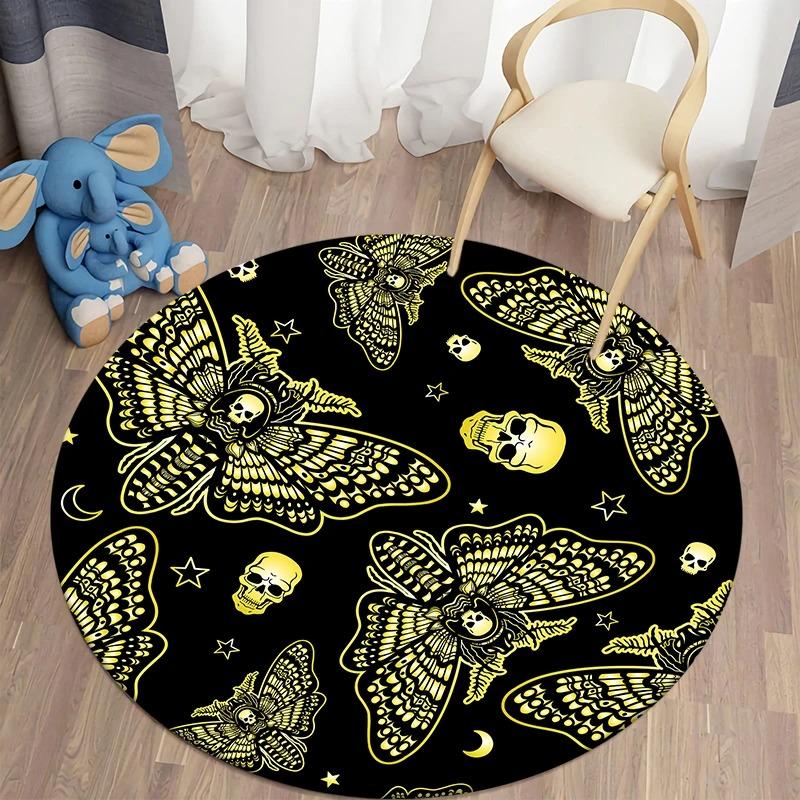 

Death Moth Gothic Skull Round Floor Mat Butterfly Moon Living Room Bathroom Kitchen Area Door Mat Decoration 60cm