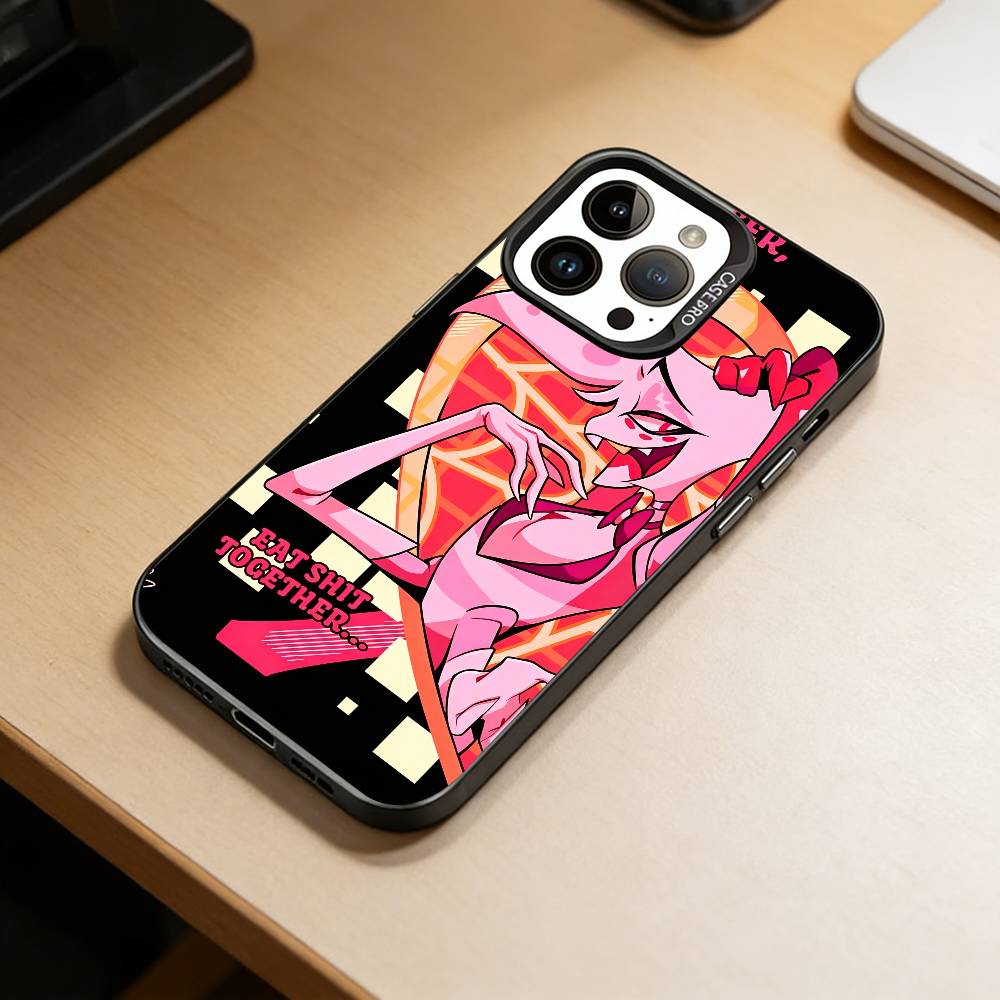 D-Hazbin Hotel Phone Case For iPhone 17,16,15,14,13,12,11 Plus,Pro Max,XS,Colored Silver Plated Inside Cover
