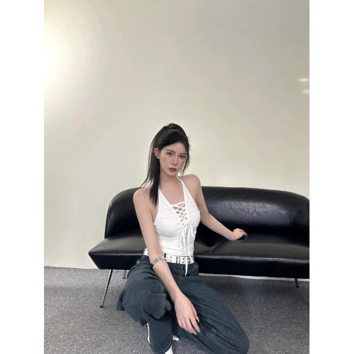 Niche 2025 Lace-up Backless French Slimming Camisole - Sweet Retro Hollow Summer Top Medium белый