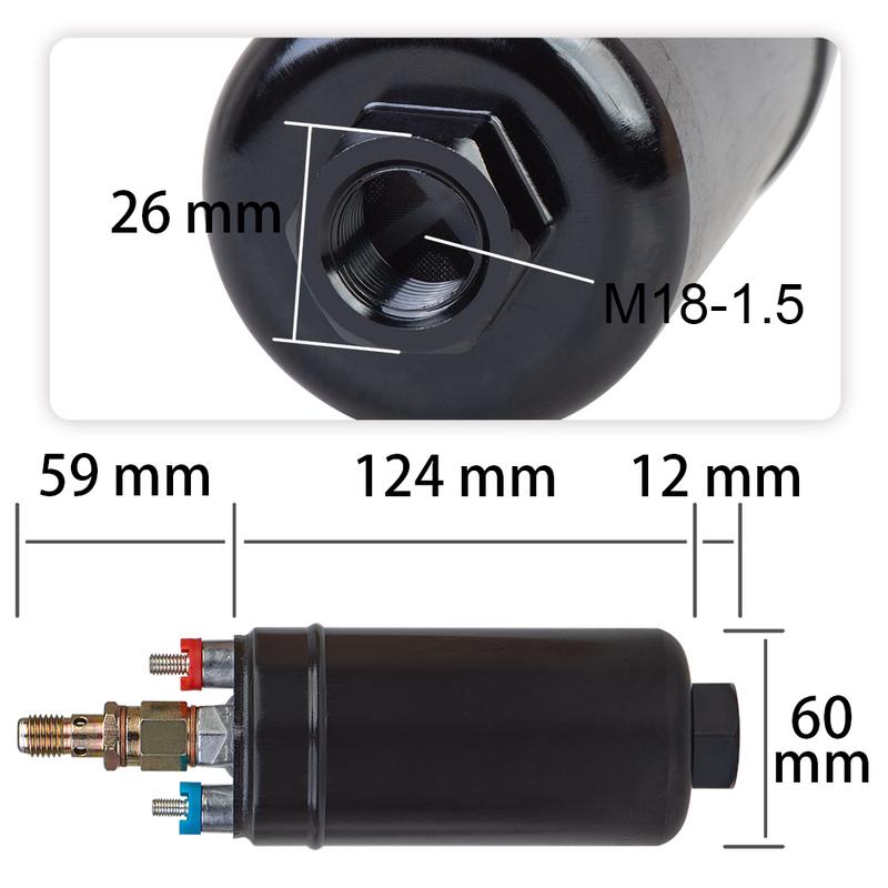 Universal EFI 330LPH Inline External Fuel Pump 0580254044 0580 254 044 E85 Ethanol Compatible