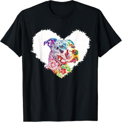 Cute Pitbull Floral Pattern Heart Pitbull Dog Pittie Mom T-Shirt