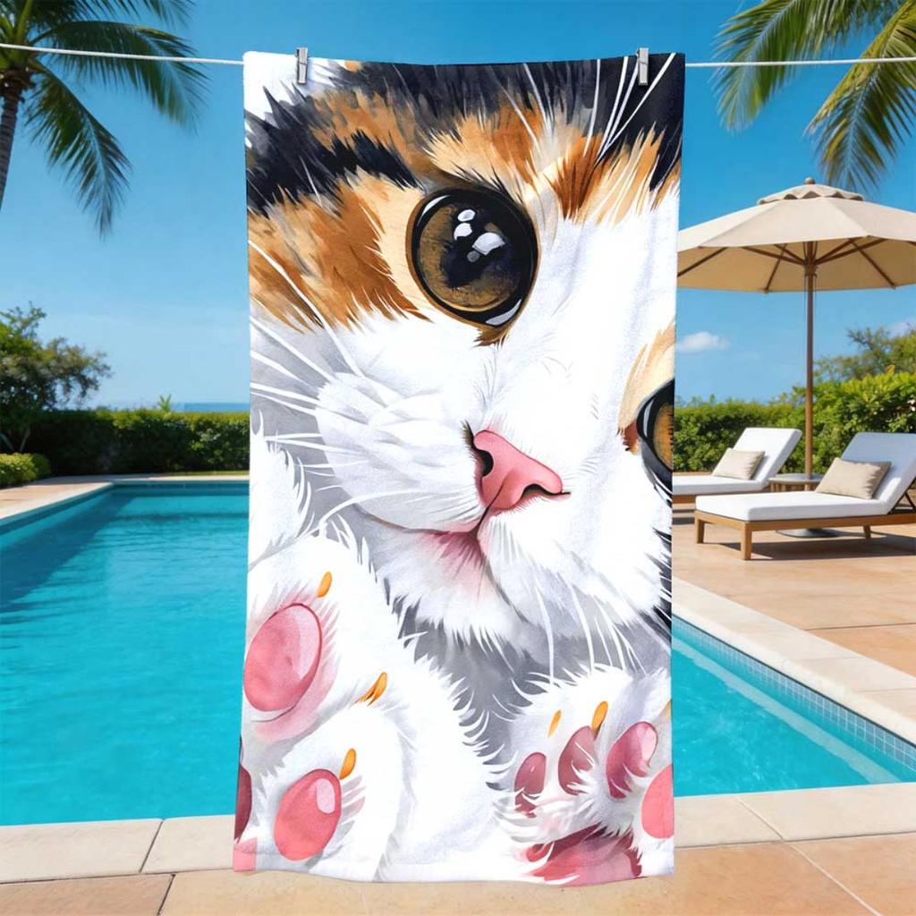 Calico Cat 2D Flat Printed Beach Towel 1Pc Microfiber Sandproof Waterproof Seaside Holiday Sunbathing Mat