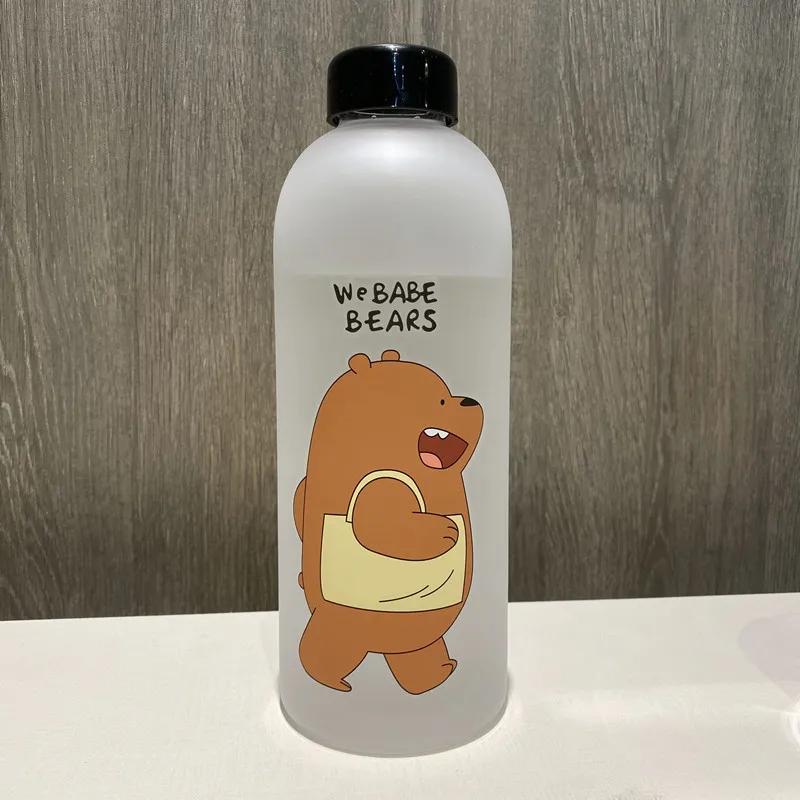 1000ML Portable Large Cartoon Water Bottle Panda Cute Bear Frosted Straw Mug Food Grade Heat Resistant Kids Water Bottle