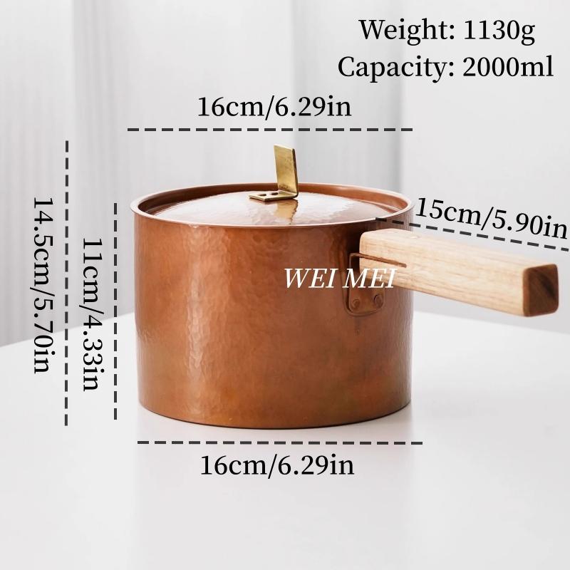 Hand-Forged Purple Copper Milk Stew Pot With Walnut Handle, Pure Copper Soup Noodle Pot, Vintage Home Cooking Outdoor Cookware