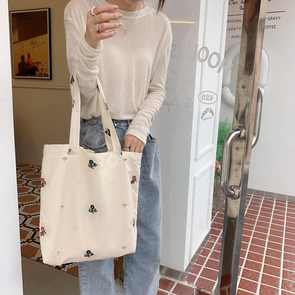 Dámská tulipánová vesta s čerstvým vyšíváním Taška pro dojíždění Studentská velkokapacitní plátěná taška