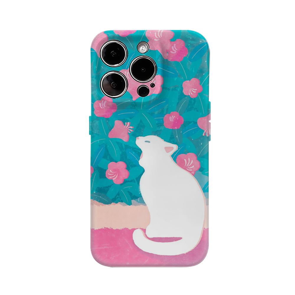 White Cat Among Blossoms Phone Case for IPhone 17AIR 16E 16 15 14 13 12 11 17 Pro Max Plus Double-layer Back Cover