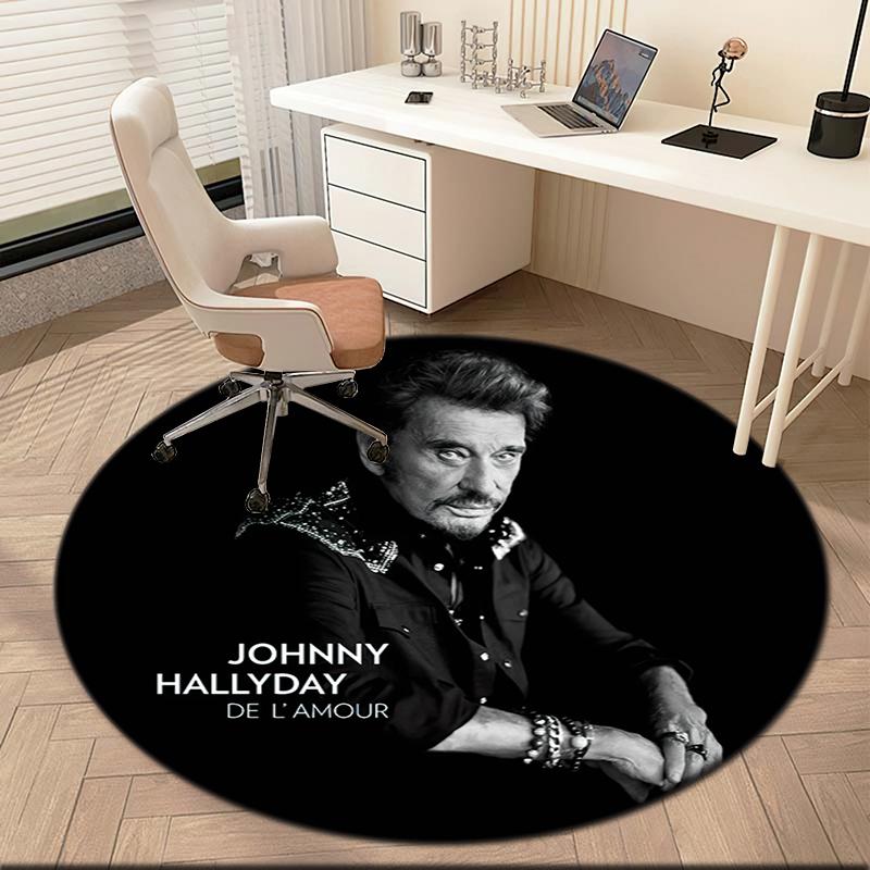 1pc Black and White Retro Johnny Hallyday Round Carpet Painted Printed Circular Carpet, Home Door Mat, Outdoor Travel Protection Carpet