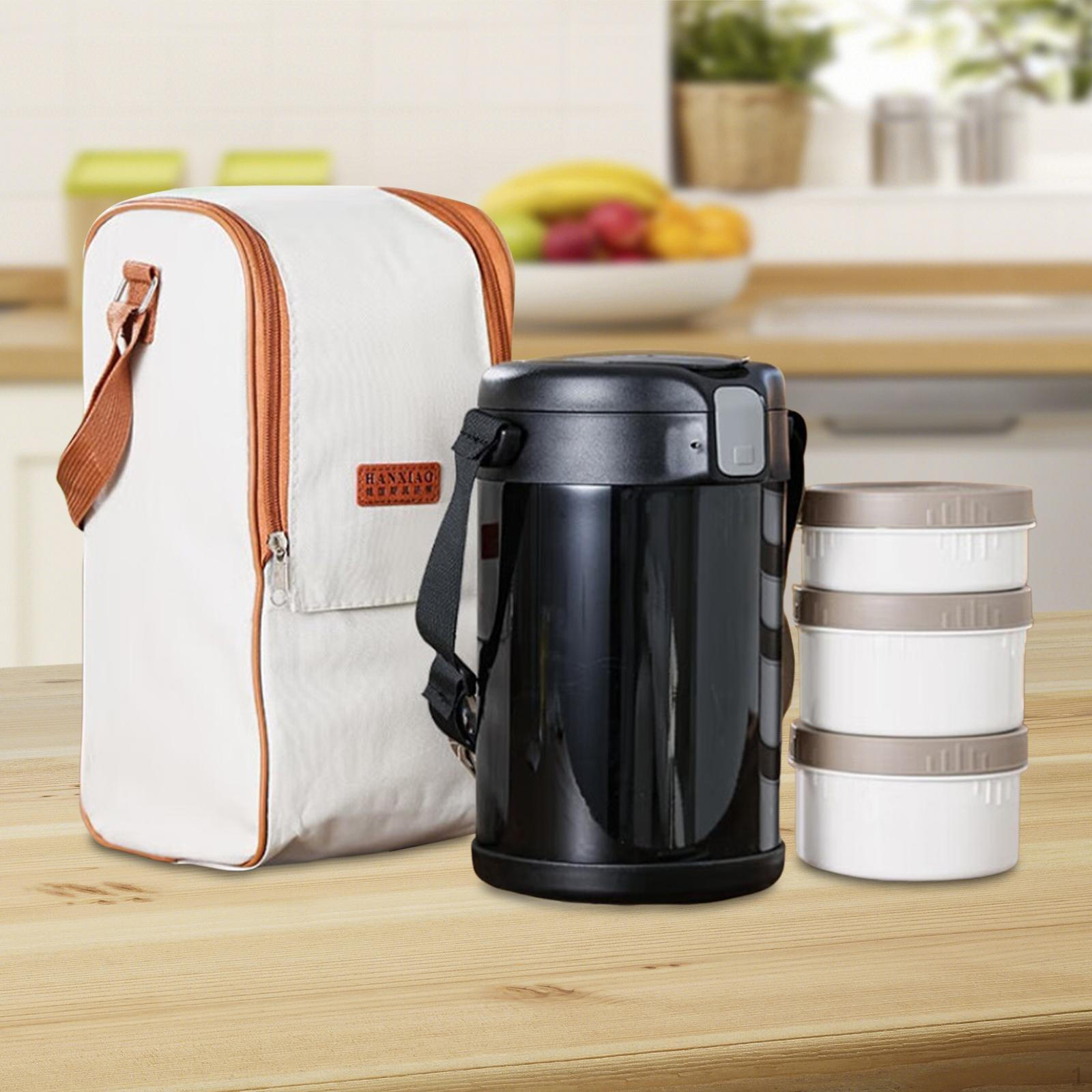 

Термо Ланч-бокс Бенто Герметичная Крышка Непротекаемый с Плечевым Ремнем Изоляция для Путешествий Школы Black 2.3L