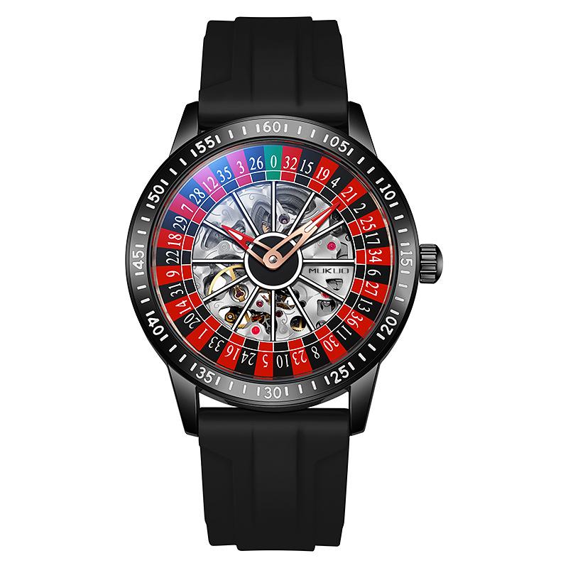 Herren Mechanische Uhr Automatisch Glücksspiel Drehende Scheibe Zifferblatt Armbanduhr Wasserdicht Leuchtende Uhr