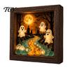 DIY Memory Box Display Lighted Halloween Ghost Shadow Kit, Wooden Frame LED Warm Light, Gothic Decorative Lamp with Crystal Glass Panel, Night