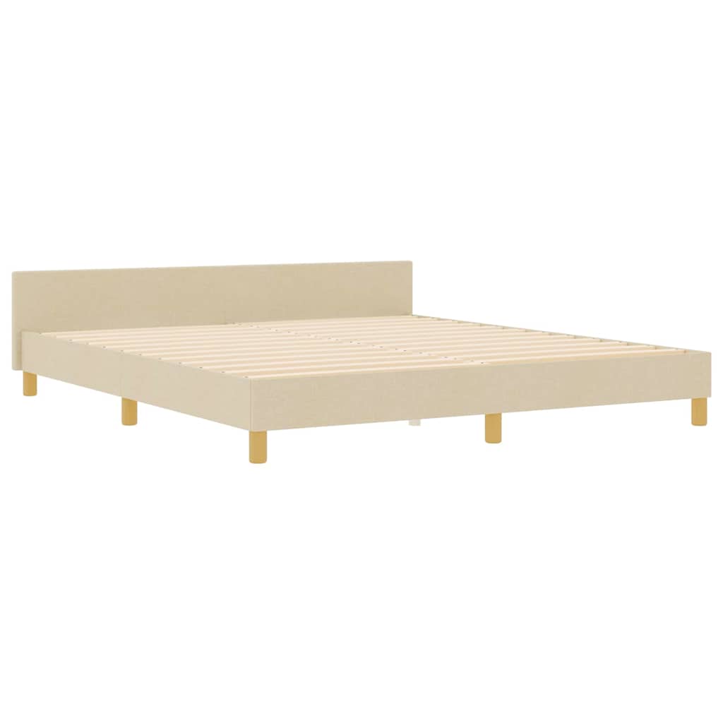 Bed Frame with Headboard Cream 180 X 200 Cm Fabric