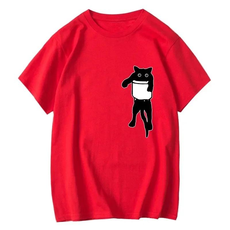 Summer Womens Funny Tshirt Pocket Cat Print Women Cool Oneck T Shirt for Women Short Sleeve Tee Fashion Casual Harajuku Top