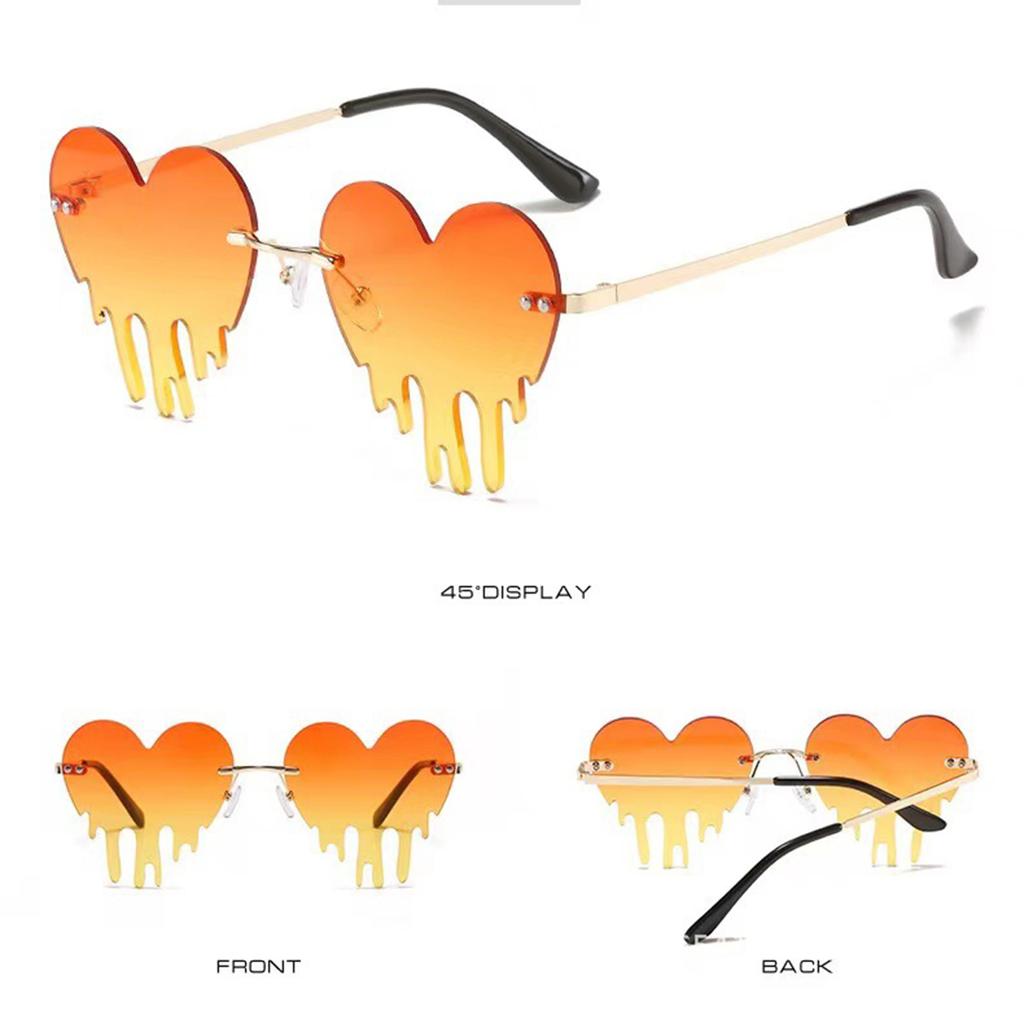 Heart Shape Dripping Sunglasses For Women And Teens Fashionable Rimless Party Glasses For Music Festival And Night Event