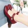 Wedge Heel Medium Single Shoes Spring New Soft Leather Soft Sole One Word with Middle Heel Round Head Non-slip Leather Shoes