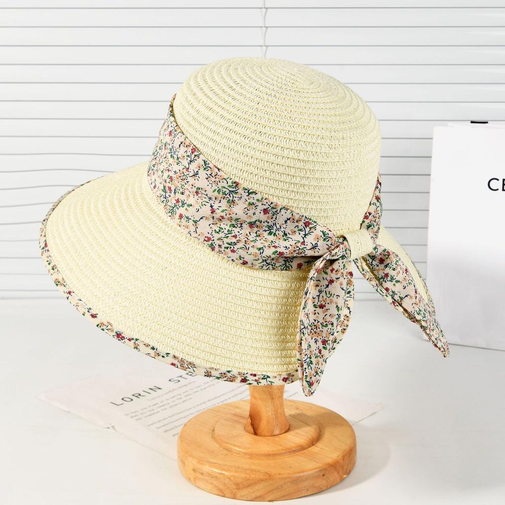 Cappello di Paglia Donna Estate Piccolo Fiocco Floreale Tesa Larga Cappello a Secchiello Viaggio Vacanza Protezione Solare Cappello da Sole Cappello di Paglia Fine