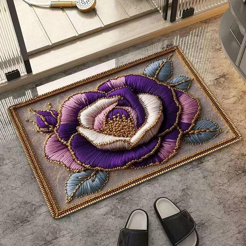 Covoraș de podea din argilă diatomacee cu model floral, Covoraș de baie absorbant de apă și cu uscare rapidă pentru locuință, Covoraș de podea antiderapant și rezistent la pete