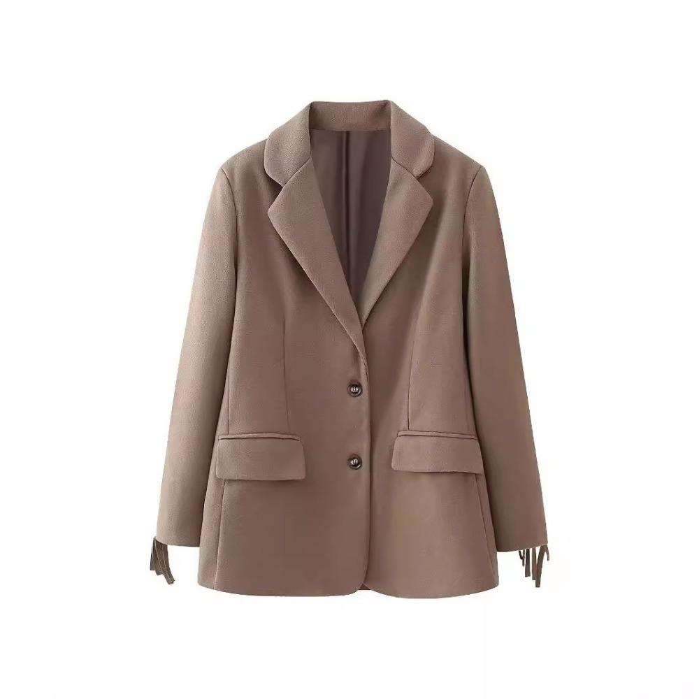 

Блейзер из твида с кисточками для женщин, офисный пиджак с длинным рукавом, уличная одежда для осени и зимы, верхняя одежда L верблюд