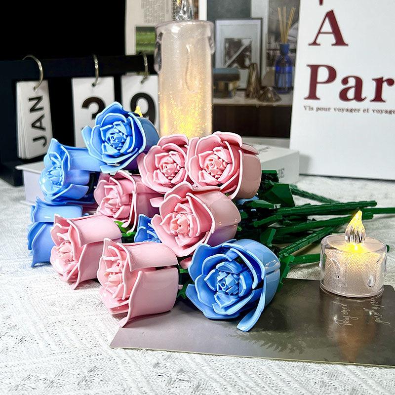 Building Rose Flower Blocks Collection Toys Decoration Valentines Gift Day