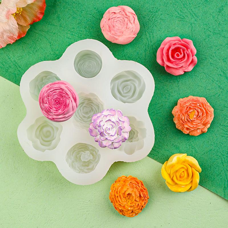 3D Rose Peony Flower Candle Silicone Mold for Cake Decoration & DIY Plaster Craft