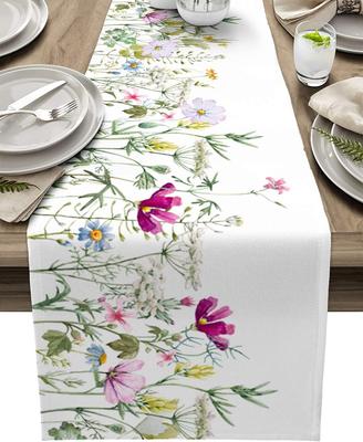 Spring Floral Linen Table Runners Dresser Scarves Table Decor Spring Farmhouse Dining Table Runners Holiday Party Decorations