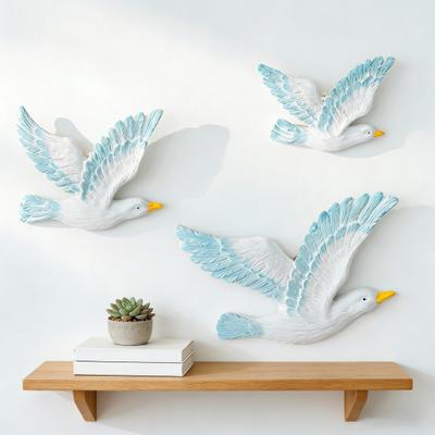 3 Pcs Coastal Seagulls Wall Decor Nautical Resin Sea Birds Wall Plaques Ocean Wall Hanging Sculpture for Living Room Bar Cafe Home Decor
