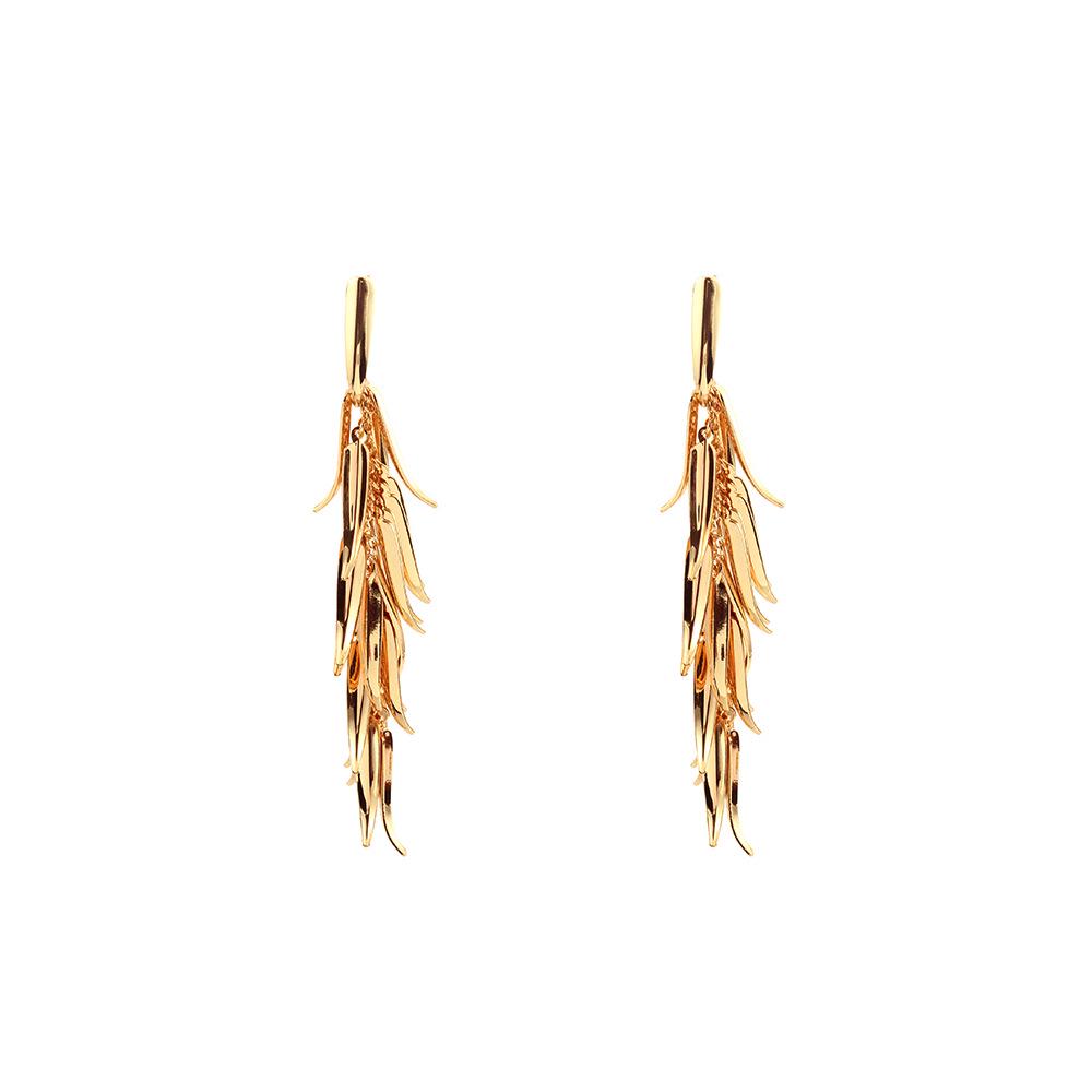 Trendy Leaf Tassel Long Stud Earrings - High-End European & American Fashion