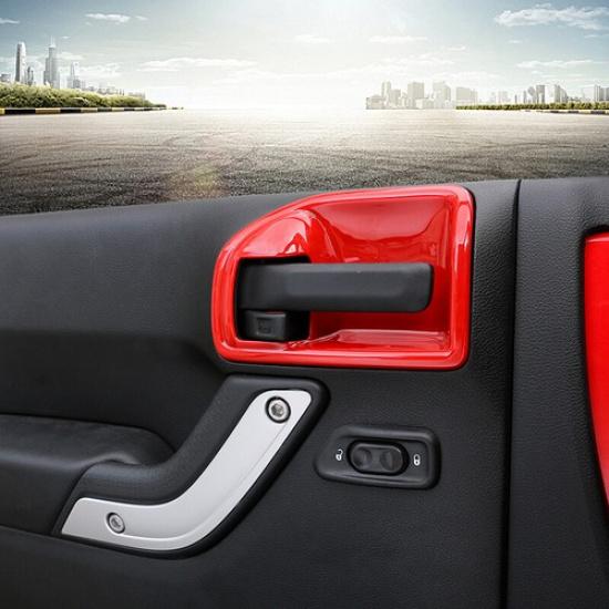 Red Inner Door Handle Bowl Decor Cover Trim for 4-Door Jeep Wrangler JK 2011-17