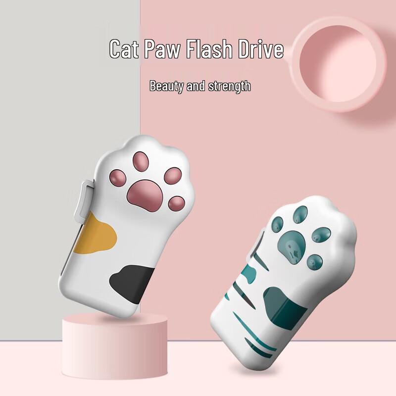 U&H P008 Cute Cat Paw USB Flash Drive with Type-C Adapter