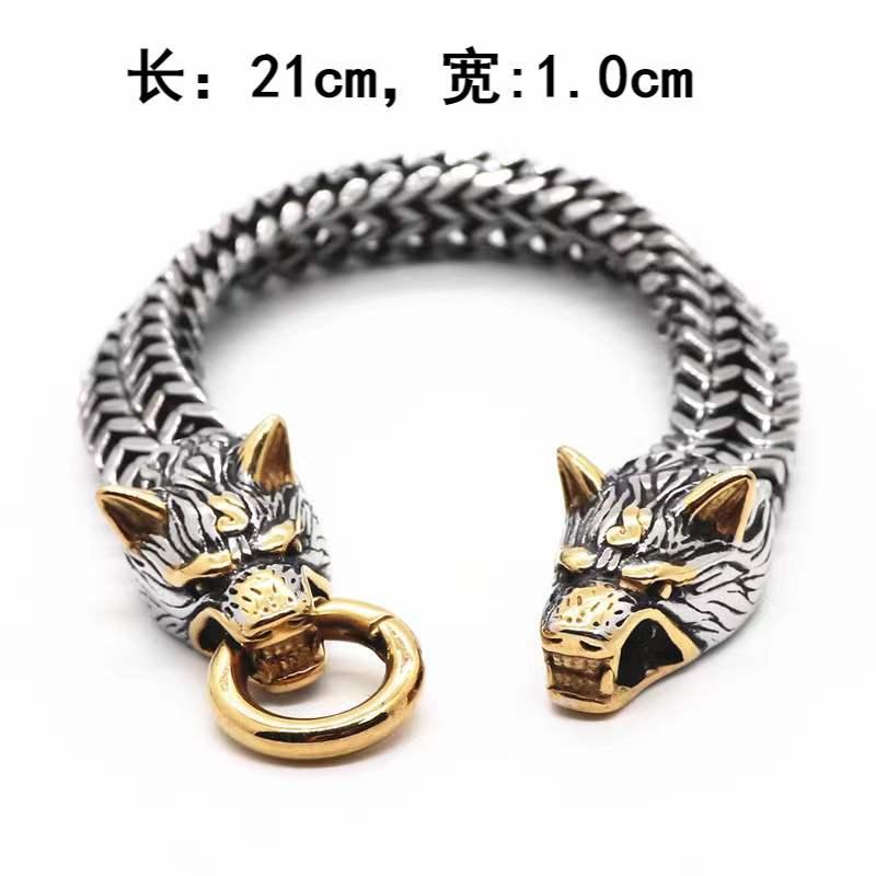 Nordic Mythology Titanium Steel High Color Retention Bracelet Retro Personality Viking Wolf Head Bracelet Men'S Hand Jewelry