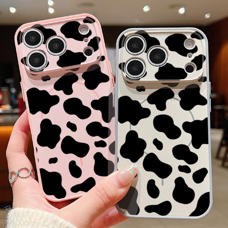 Cow Print Magnetic Phone Case For iPhone 17 Pro 16 15 14 13 Pro Max For Magsafe Wireless Charge Lens Protect Hard Back Cover