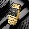 Men's Black Gold Quartz Waterproof Wristwatch with Steel Band