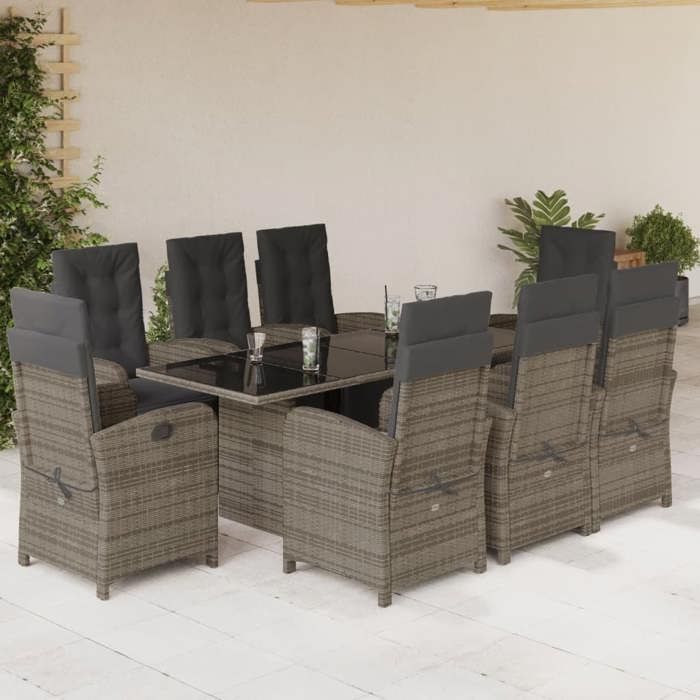 VidaXL Garden Dining Set with Cushions 9 Pcs, Patio Chairs and Table, Terrace Furniture, Modern, Grey Resin 3212493