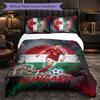 Hungary Football Pattern 3 Pieces Bedding Set Soft Microfiber Duvet Cover with Pillow Cases for Bedroom