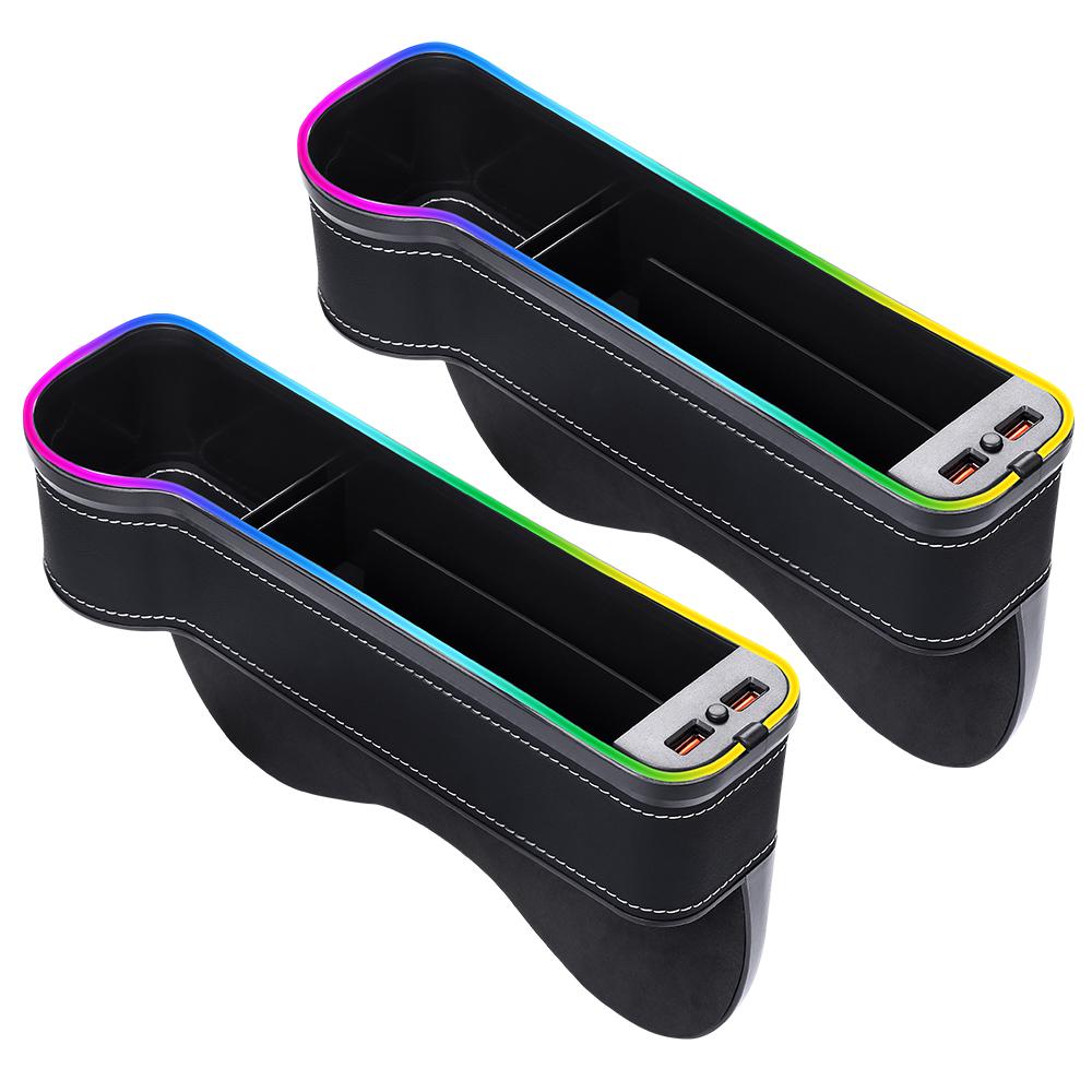 YZ multifunctional Cup Holder Gap Storage box Car Seat Gap QC3.0 USB 7 Colours Changing LED Charging Auxiliary for Vehicles