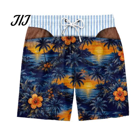 Regalo Scherzo Festivo per Uomini Pantaloncini a Fondo Hairy Grande, a Strisce da Spiaggia con Bandiera USA, Mutande Scherzose per Addio al Celibato, Costumi da Bagno Divertenti Estivi