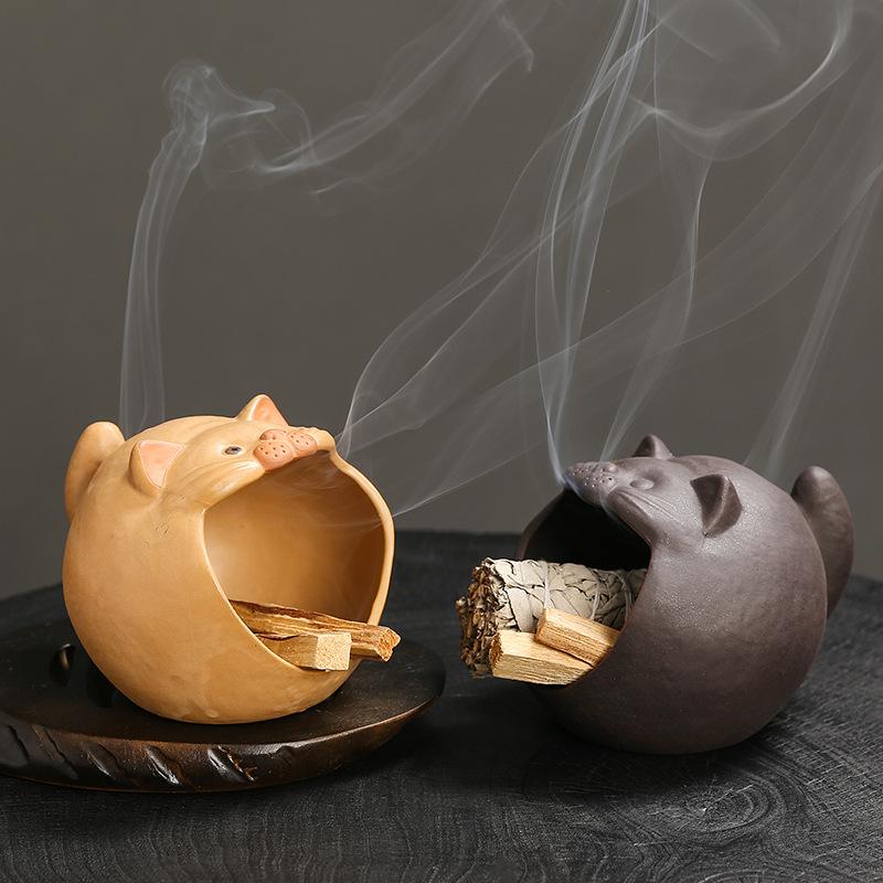 Palo Santo Incense Burner Holder Modern Hand Painted Chimenea Incense Cone Sage Holder Brown Terracotta Ceramic