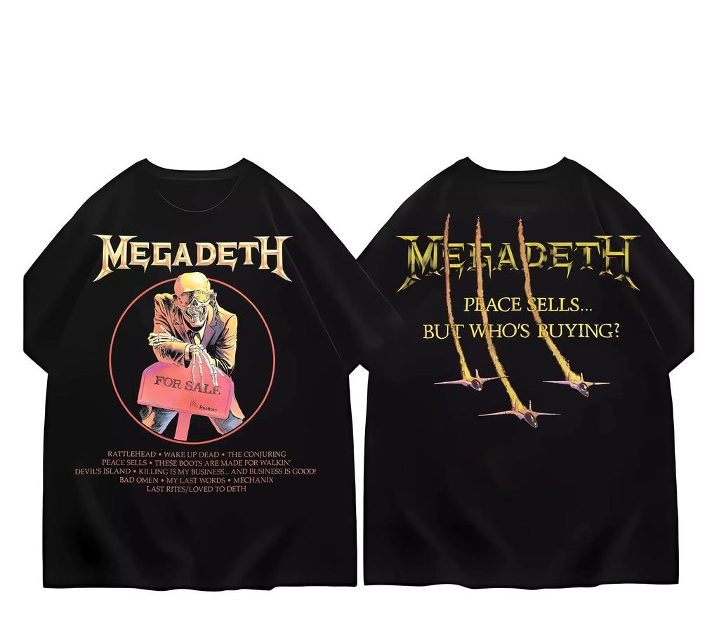 Megadeths Shirts Band Shirts for Men Vintage Heavy Metal Vintage Cotton T Shirt Round Collar Short Sleeve Gift Cloth Streetwear