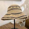 Striped Geometric Print Natural Straw Bucket Hats For Women Foldable Lightweight Sun Hatstravel & Vacation Essential