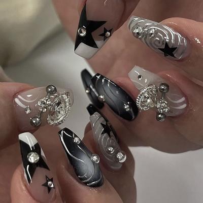 24 Pieces Wear Nail Pads New Y2k Cool Spicy Planet Flash Diamond Explosive Flash Nail Art False Nails Star Smudge Nail Pads