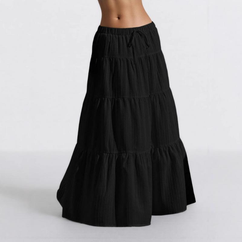 Dámská sukně 2025 Novinky Bílá Šněrovací Široký Spodní Lem, Evropská & Americká Volná Dlouhá Sukně