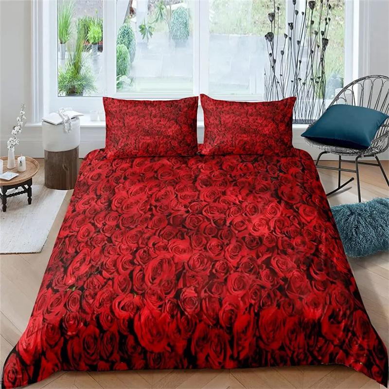 Valentine's Day Gifts Blue Rose Floral Duvet Cover Set King Size 3 Pieces 3D Printed Blossom Bedding Set Room Decoration Women
