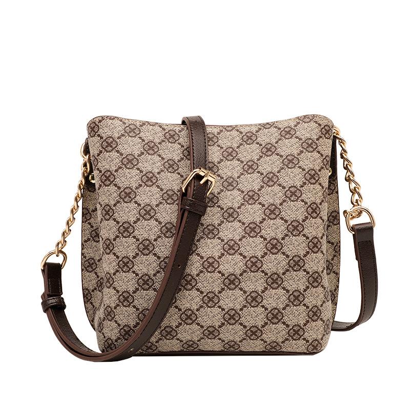 New Korean Version Easy To Wear Retro Printed Bucket Bag, Large Capacity Women's Bag, Crossbody Portable, Trendy and Popular