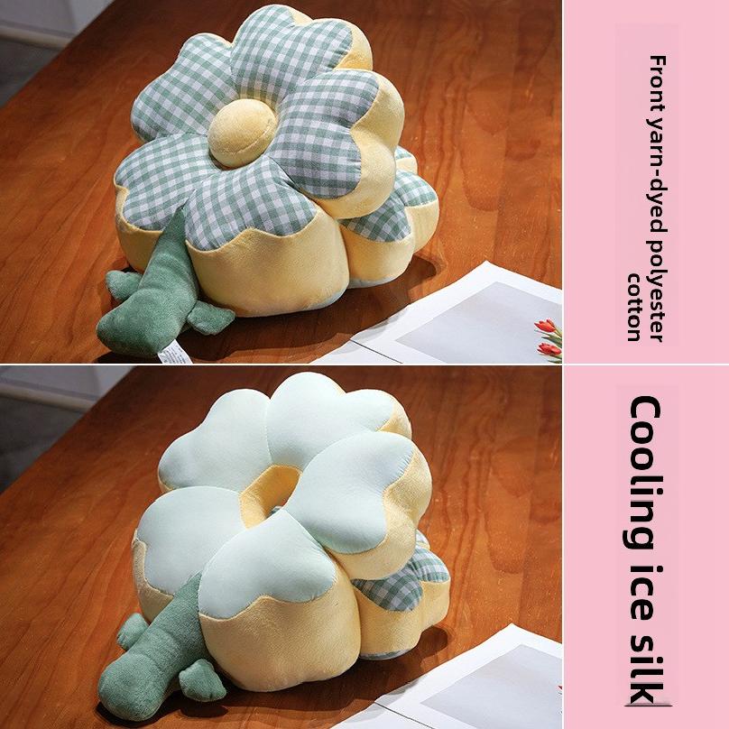 Plaid Floral Nap Pillow Office Sleeping Gadget for Students Portable Ice Silk Nap Pillow Summer Cartoon Lunch Break Pillow